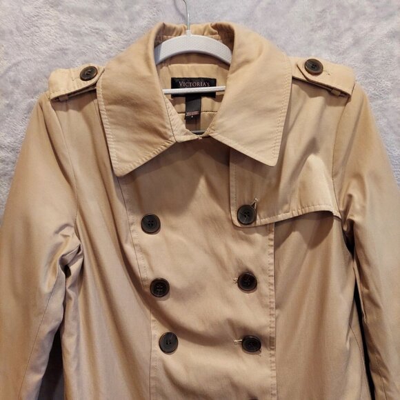 Victorias Secret Womens 4 Double Breasted Trench Coat Belted Jacket FLAW no belt - Picture 3 of 16